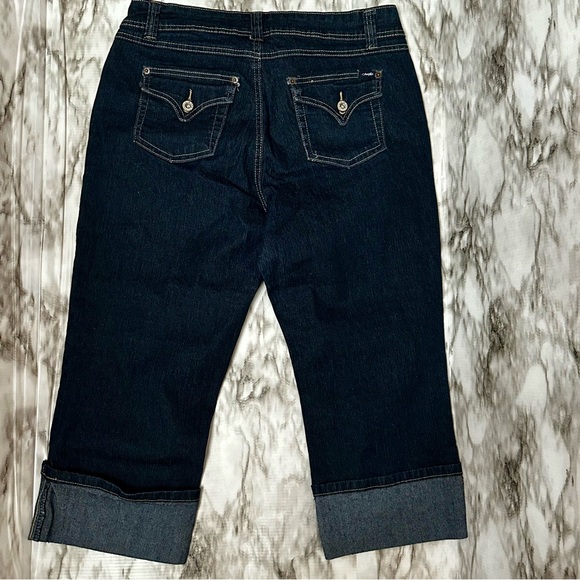 Angel Womens Sz 16 Dark Wash Flip Cuff Denim Blue Jean Capri Rockabilly Sock Hop - Picture 4 of 9